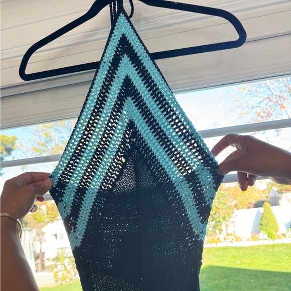 Peppermayo Exclusive - Masterpiece Halterneck Crochet Maxi Dress - Azure Stripe - Picture 5 of 8